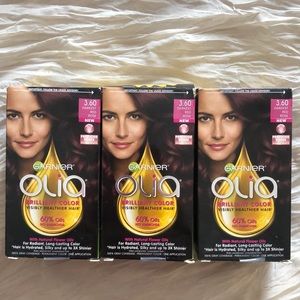 Garnier Olia Brilliant Color, 3.60 Darkest Red Rose, lot of 3
